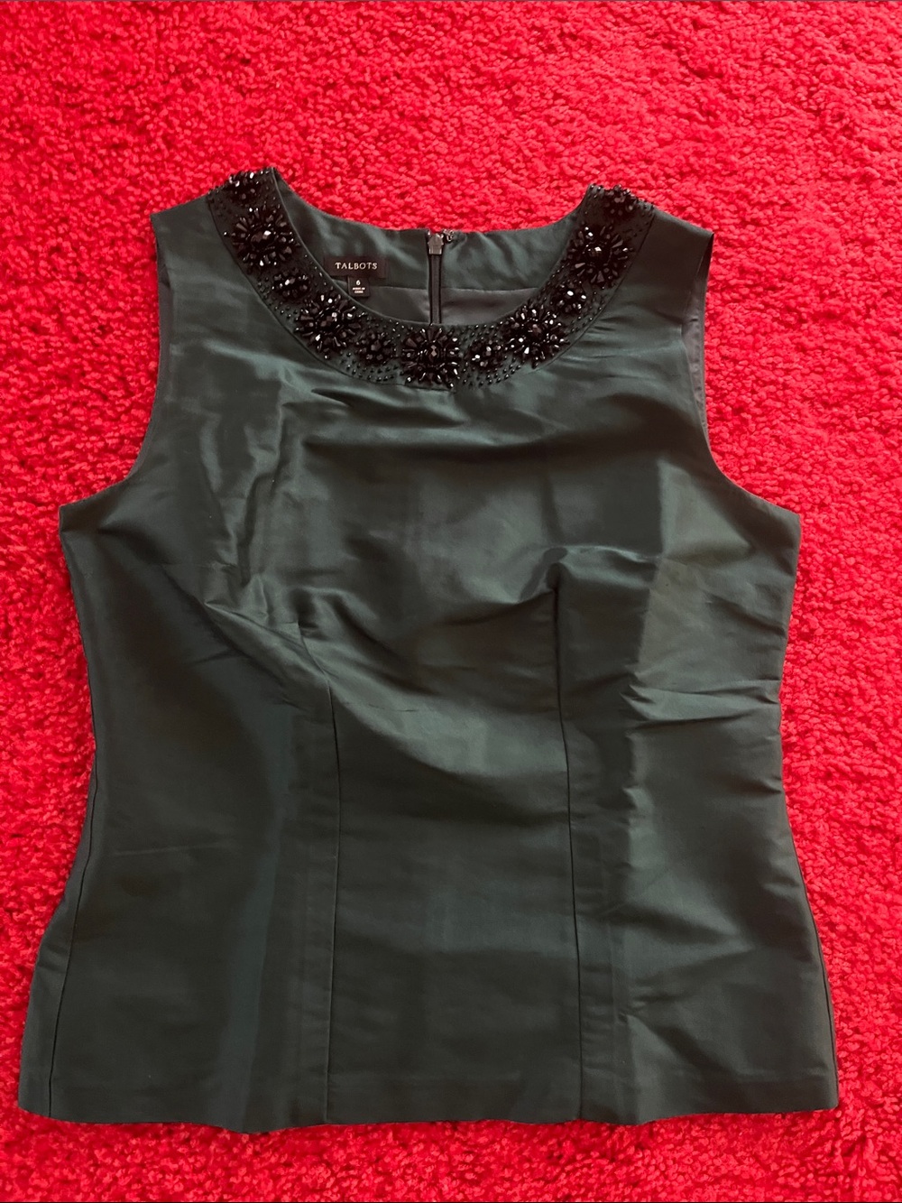 Talbots Black Beaded Neck Sleeveless Top